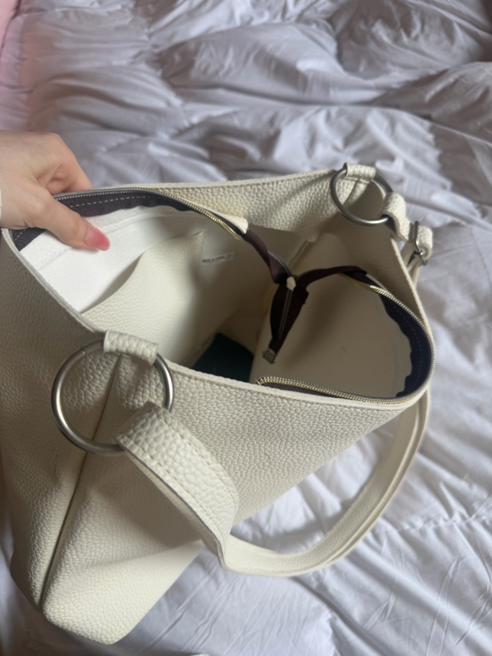 The Ahn Premium New York Cream White Pebbled Leather Hobo Bag - Picture 5 of 7